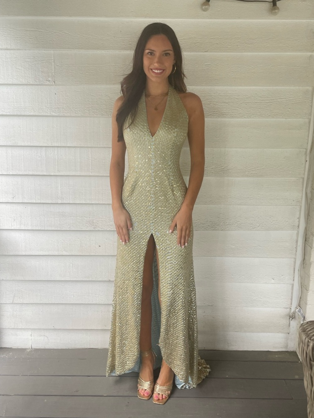 Jovani Sequin Gown, vintage, glamorous XS  Hollywood Halter flaws* - Picture 13 of 17